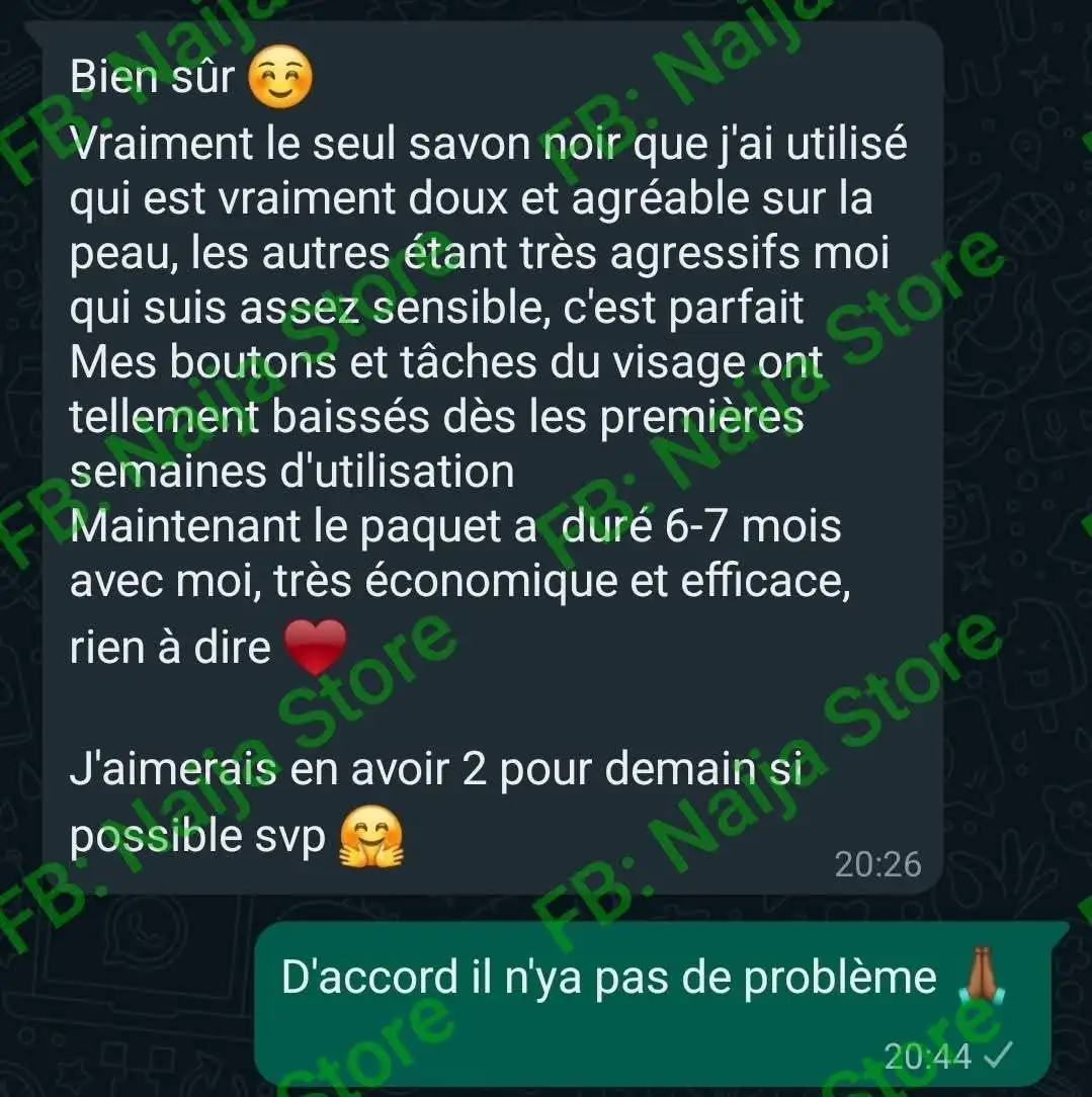 Témoignage WhatsApp — recommandation du savon noir Nigeria