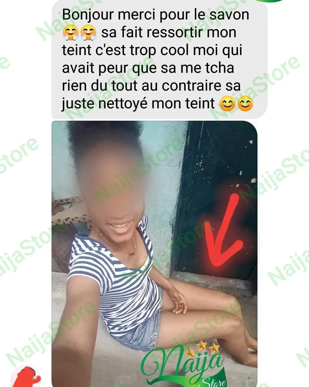 Témoignage WhatsApp — merci pour le savon, mon teint ressort sans m'avoir tché