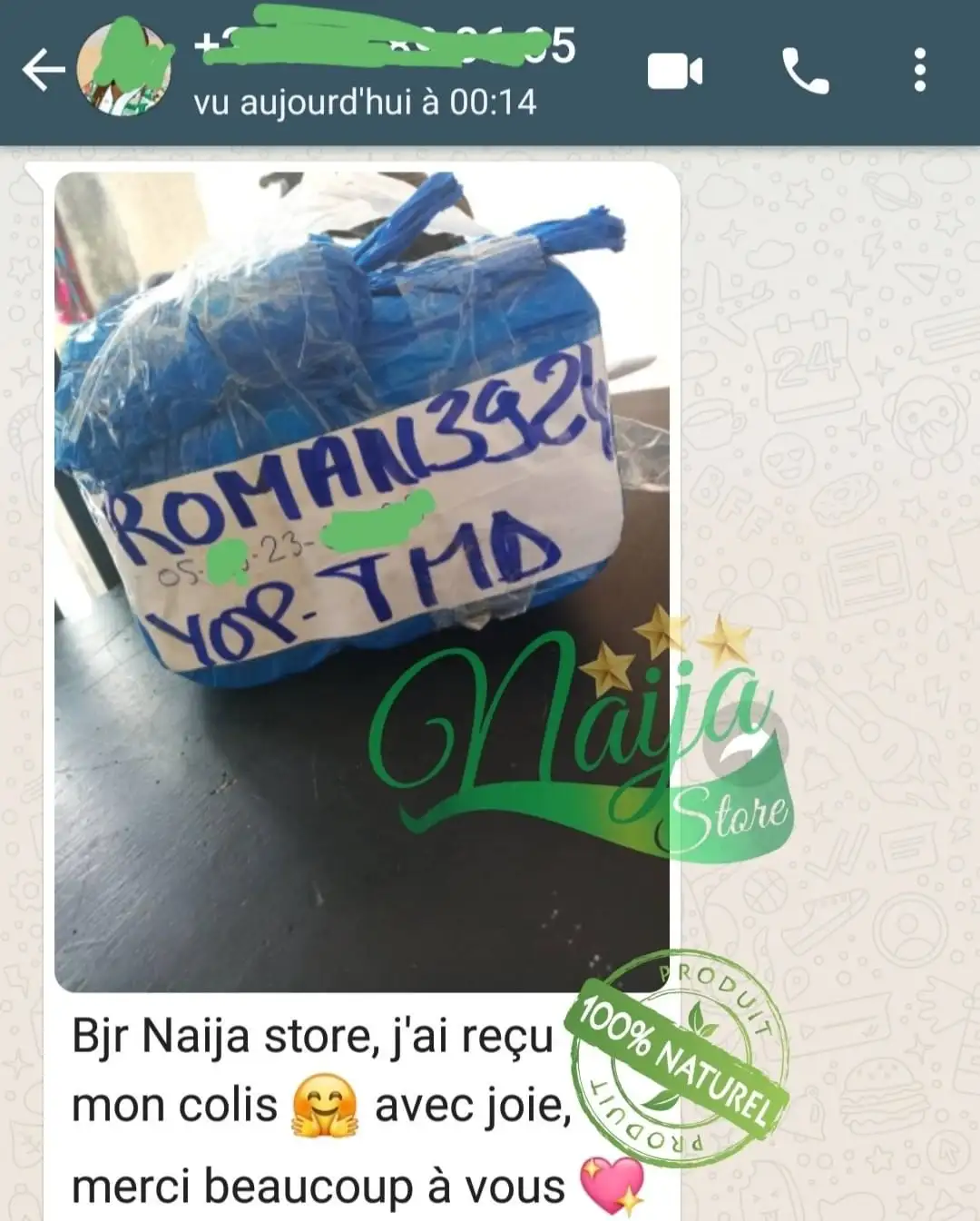 Témoignage WhatsApp — Cliente de l'interieur confirme avoir reçu son colis avec joie