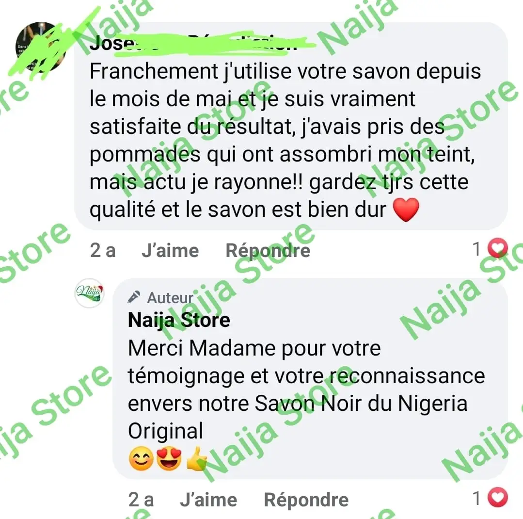Témoignage Facebook — cliente satisfaite du savon depuis mai, je rayonne