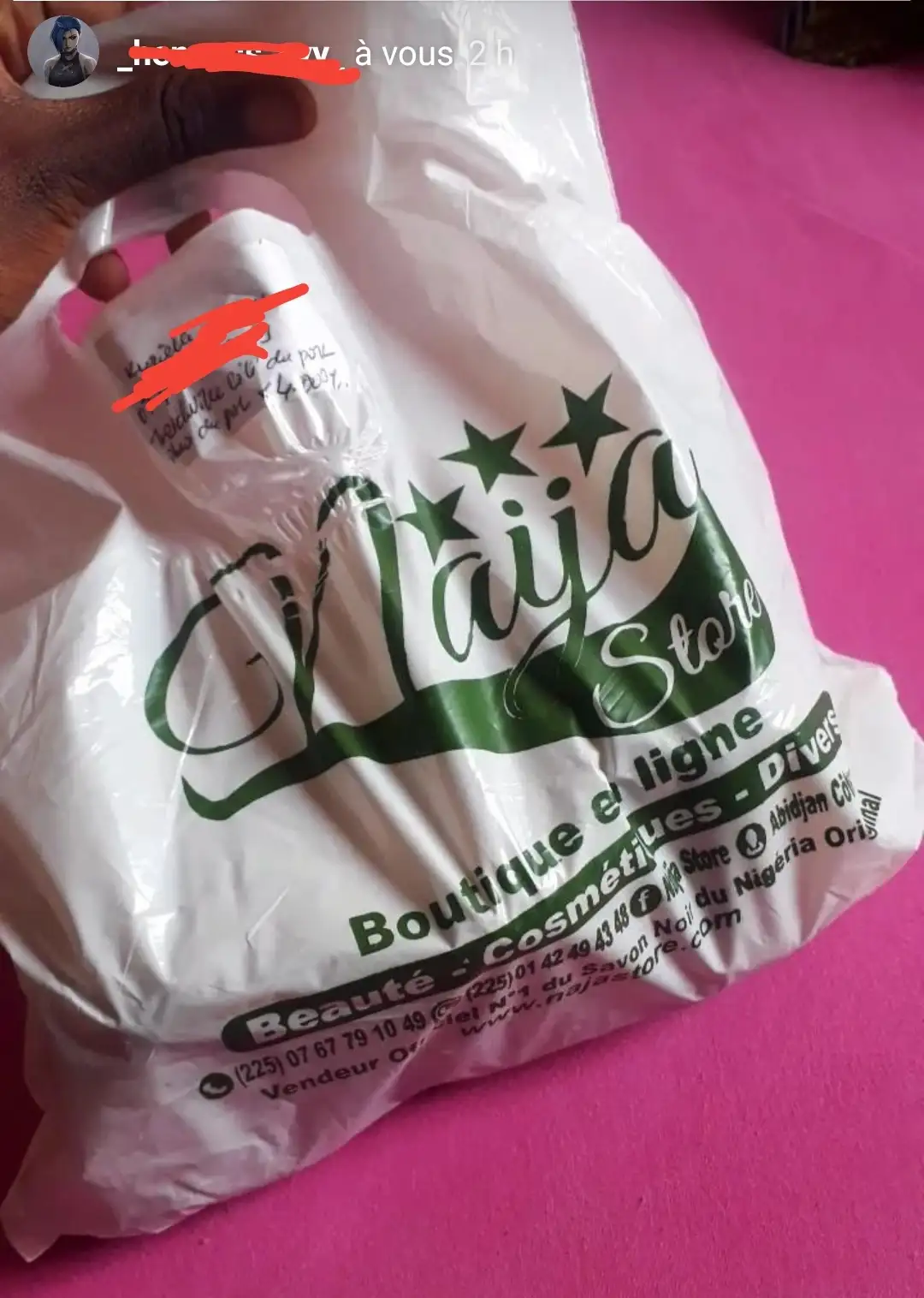 Témoignage — sac de livraison Naija Store reçu avec les produits commandés par un client