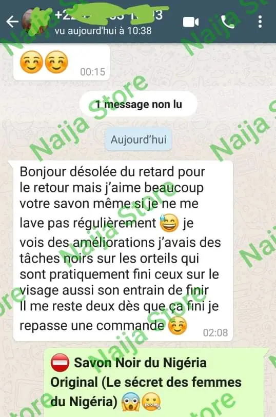 Témoignage WhatsApp — taches noires sur les orteils et le visage en train de disparaître